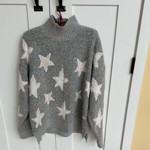 Bobeau Gray and Cream and White Star Pattern Turtleneck Sweater Size XL